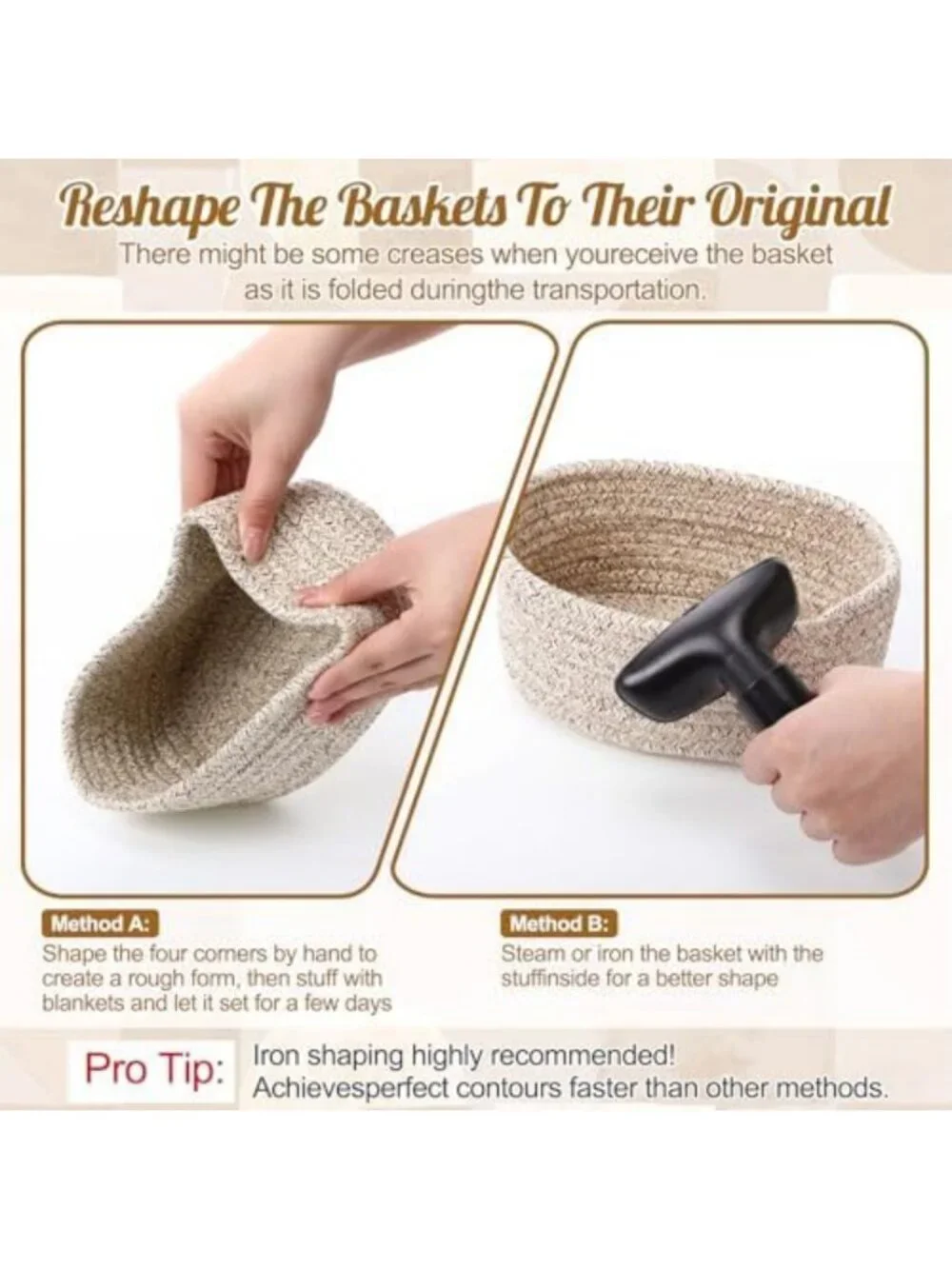 10 Pack Small Woven Storage Baskets - Cotton Rope & Linen Organizers